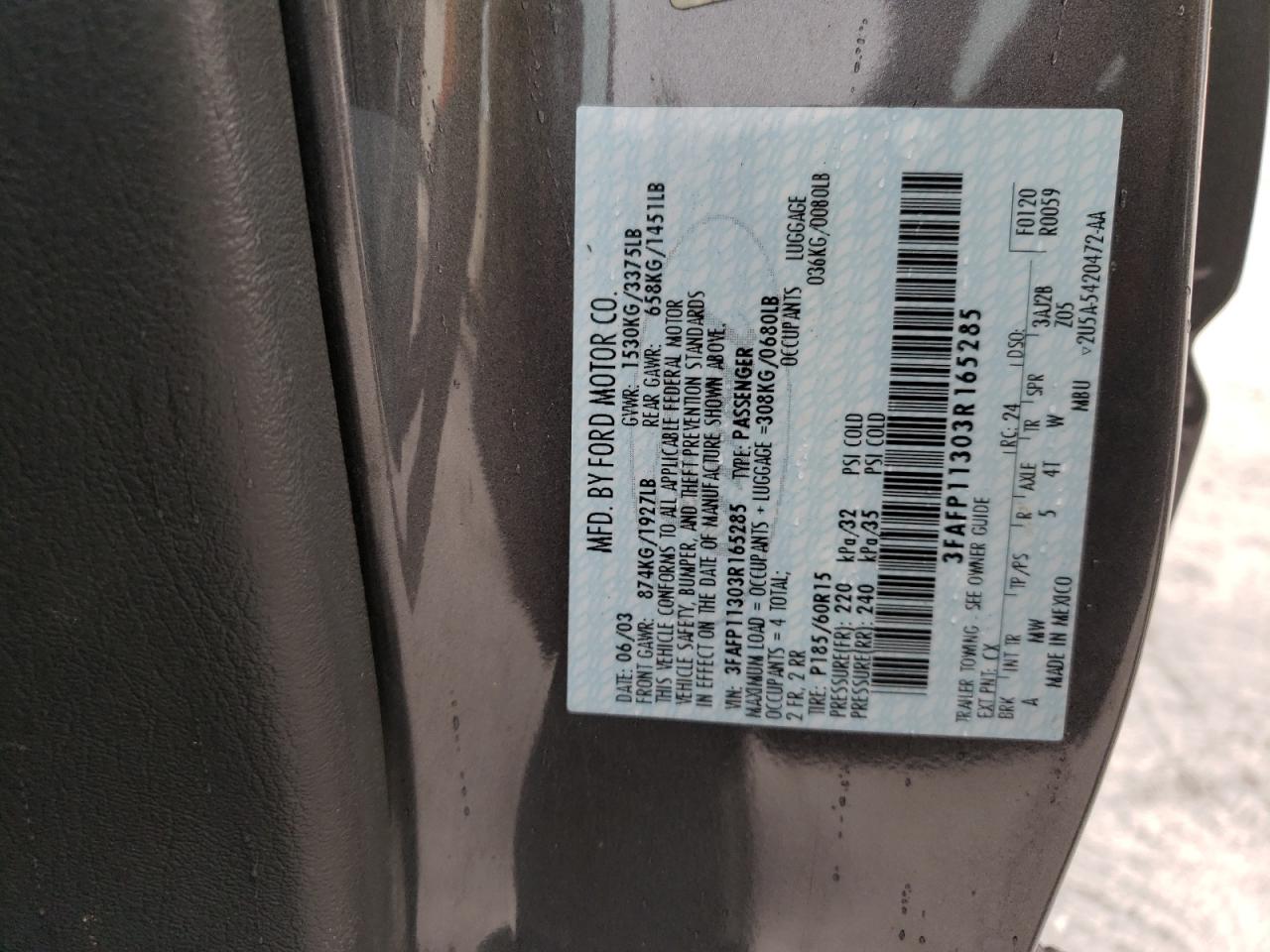 2003 Ford Escort Zx2 Gray vin: 3FAFP11303R165285
