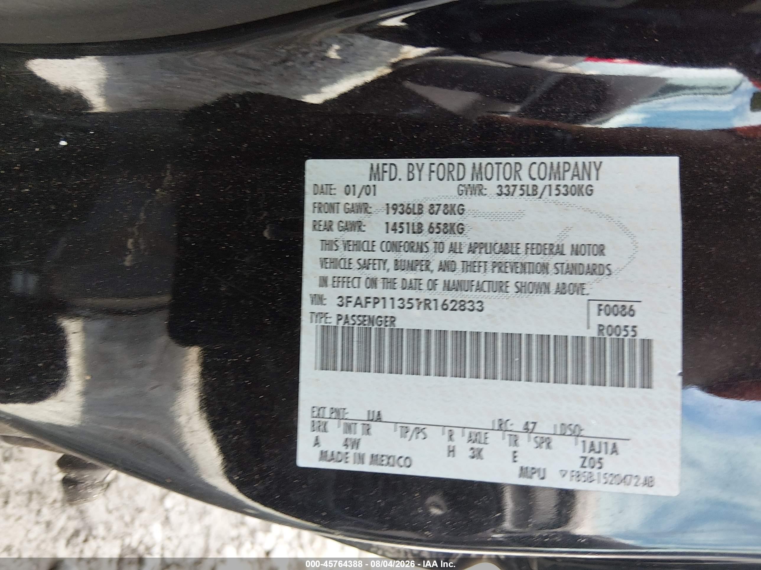 2001 Ford Escort Zx2 Black vin: 3FAFP11351R162833