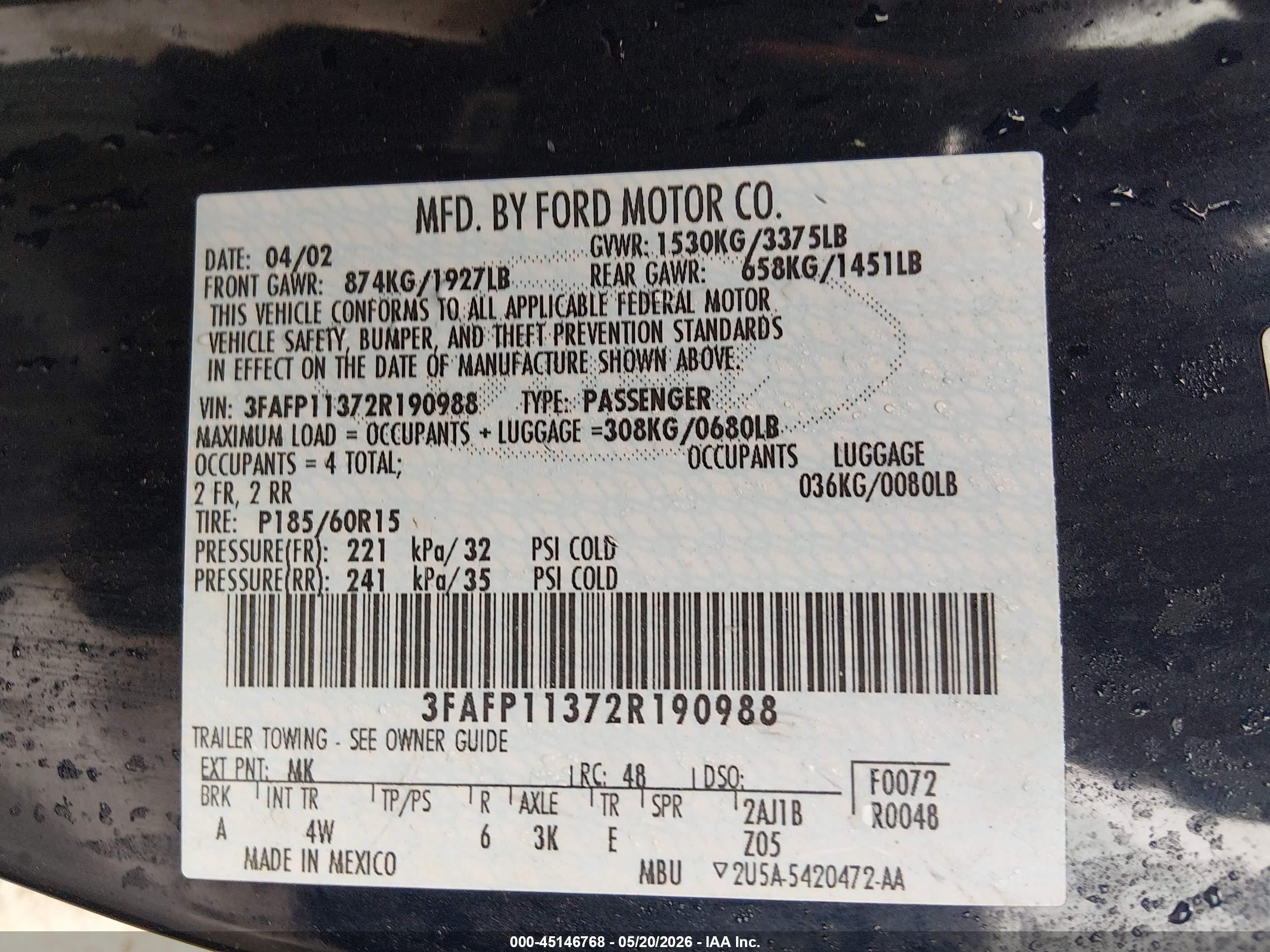 2002 Ford Escort Zx2 Navy vin: 3FAFP11372R190988