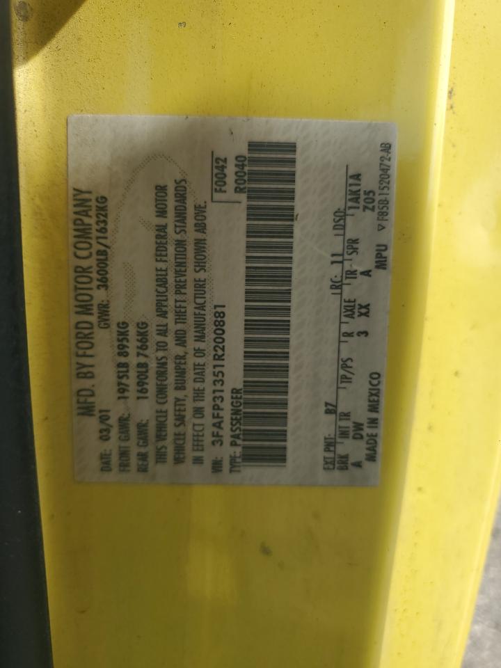Price & History 2001 Ford Focus Zx3 2.0l 4 vin: 3FAFP31351R200881