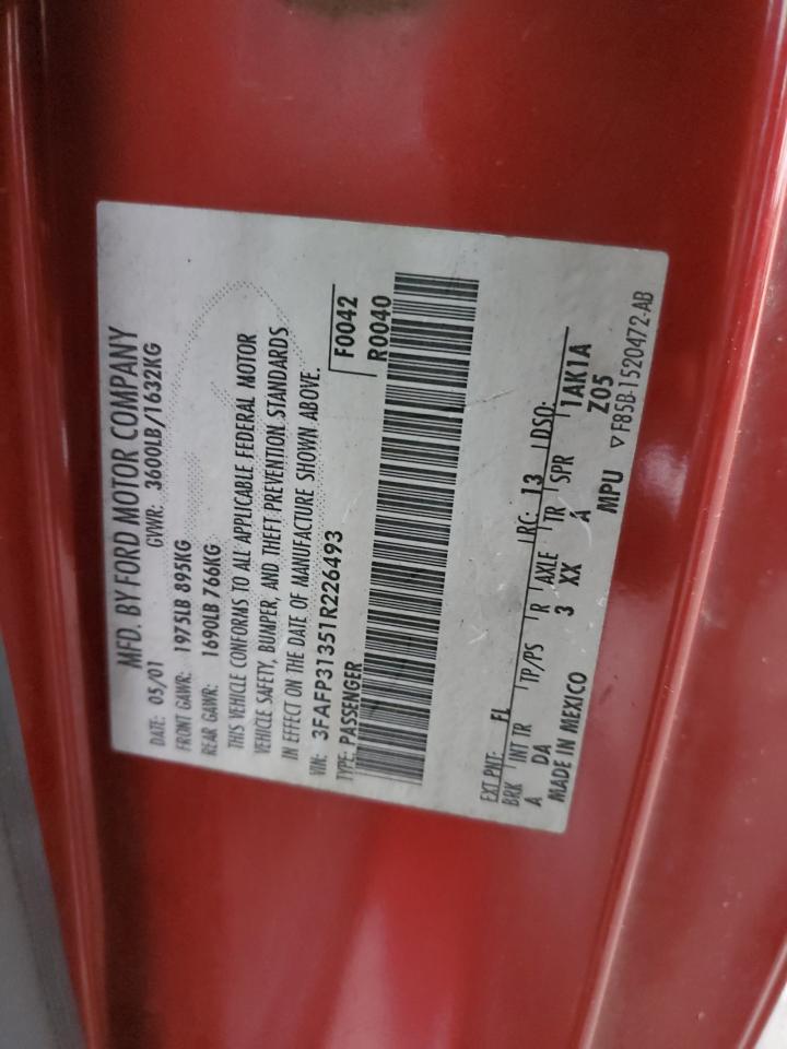 Price & History 2001 Ford Focus Zx3 2.0l 4 vin: 3FAFP31351R226493