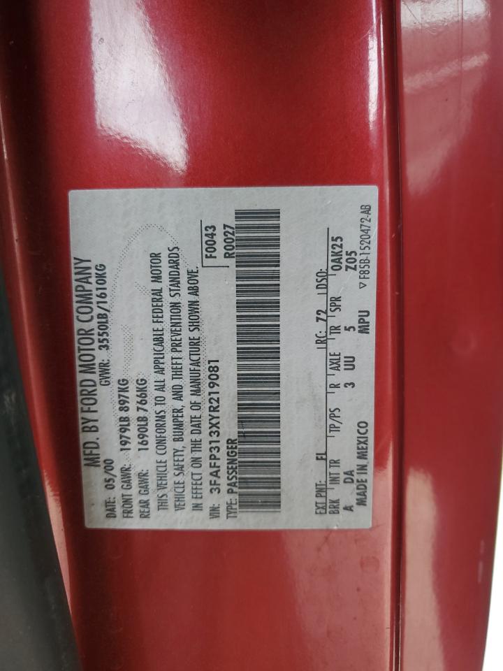 Price & History 2000 Ford Focus Zx3 2.0l 4 vin: 3FAFP313XYR219081