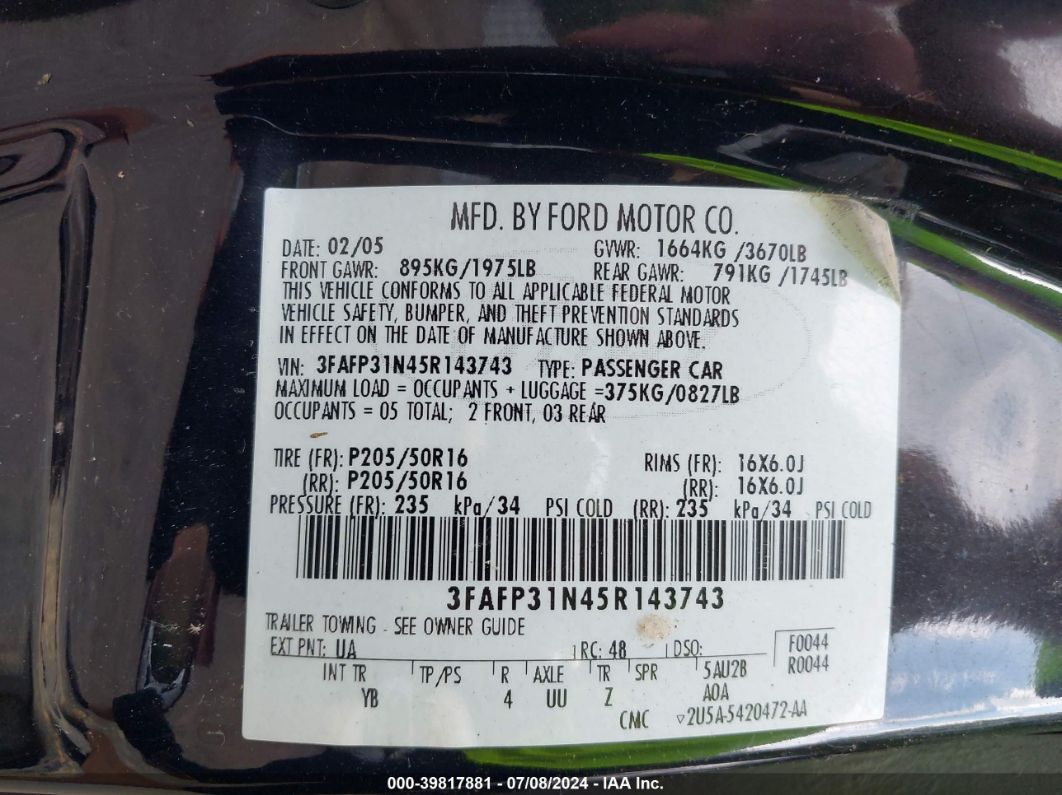 Price & History 2005 Ford Focus Zx3 2.0l I-4 Dohc, 136hp vin