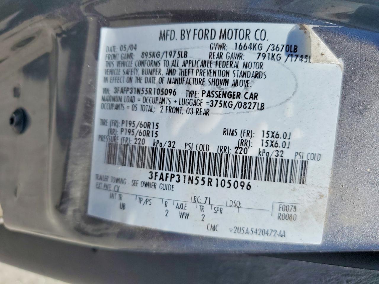 2005 Ford Focus Zx3 Charcoal vin: 3FAFP31N55R105096