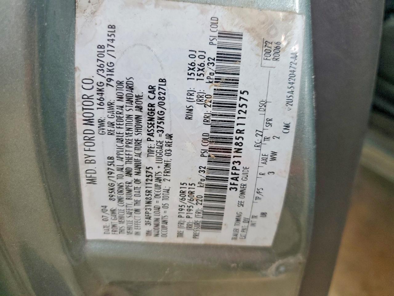 2005 Ford Focus Zx3 Green vin: 3FAFP31N85R112575