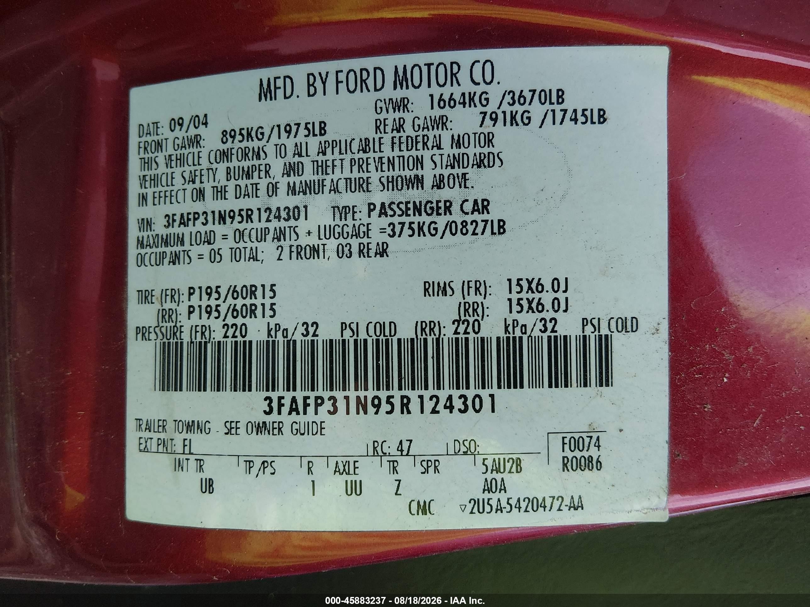 2005 Ford Focus Zx3 Red vin: 3FAFP31N95R124301