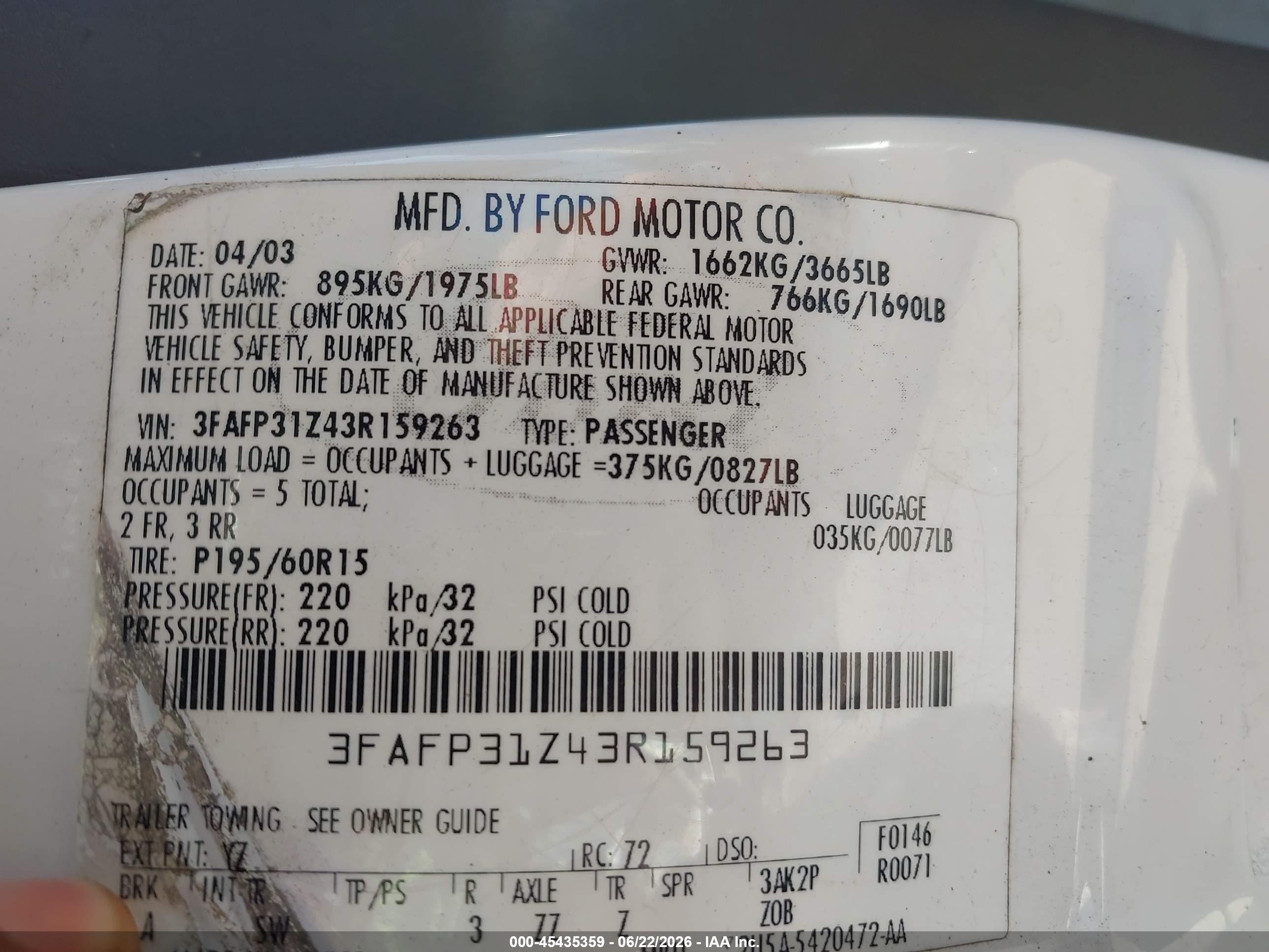 2003 Ford Focus Zx3 White vin: 3FAFP31Z43R159263
