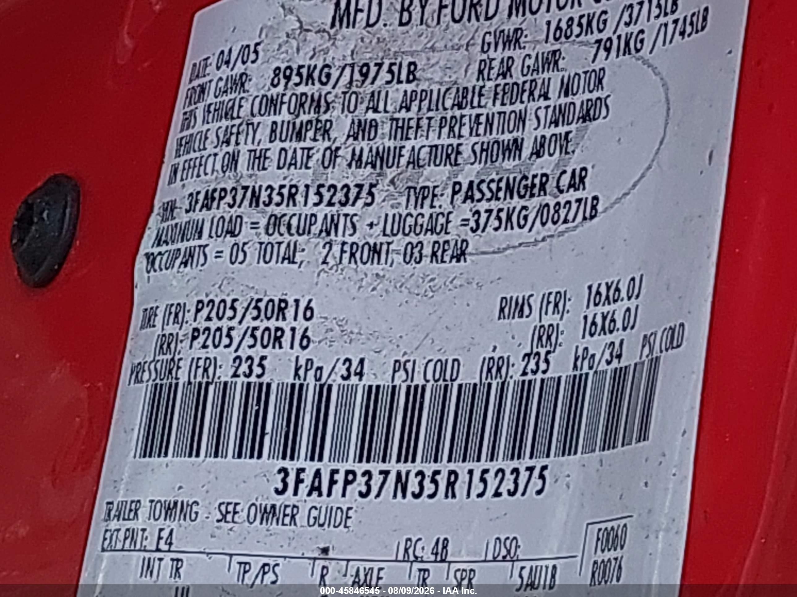 2005 Ford Focus Zx5 Red vin: 3FAFP37N35R152375