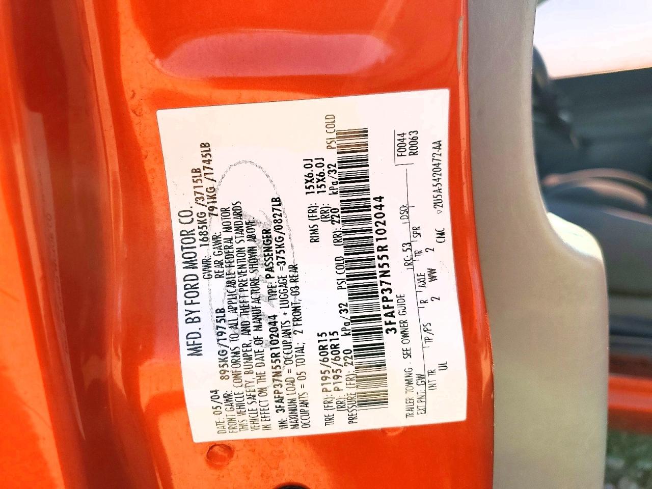 2005 Ford Focus Zx5 Orange vin: 3FAFP37N55R102044