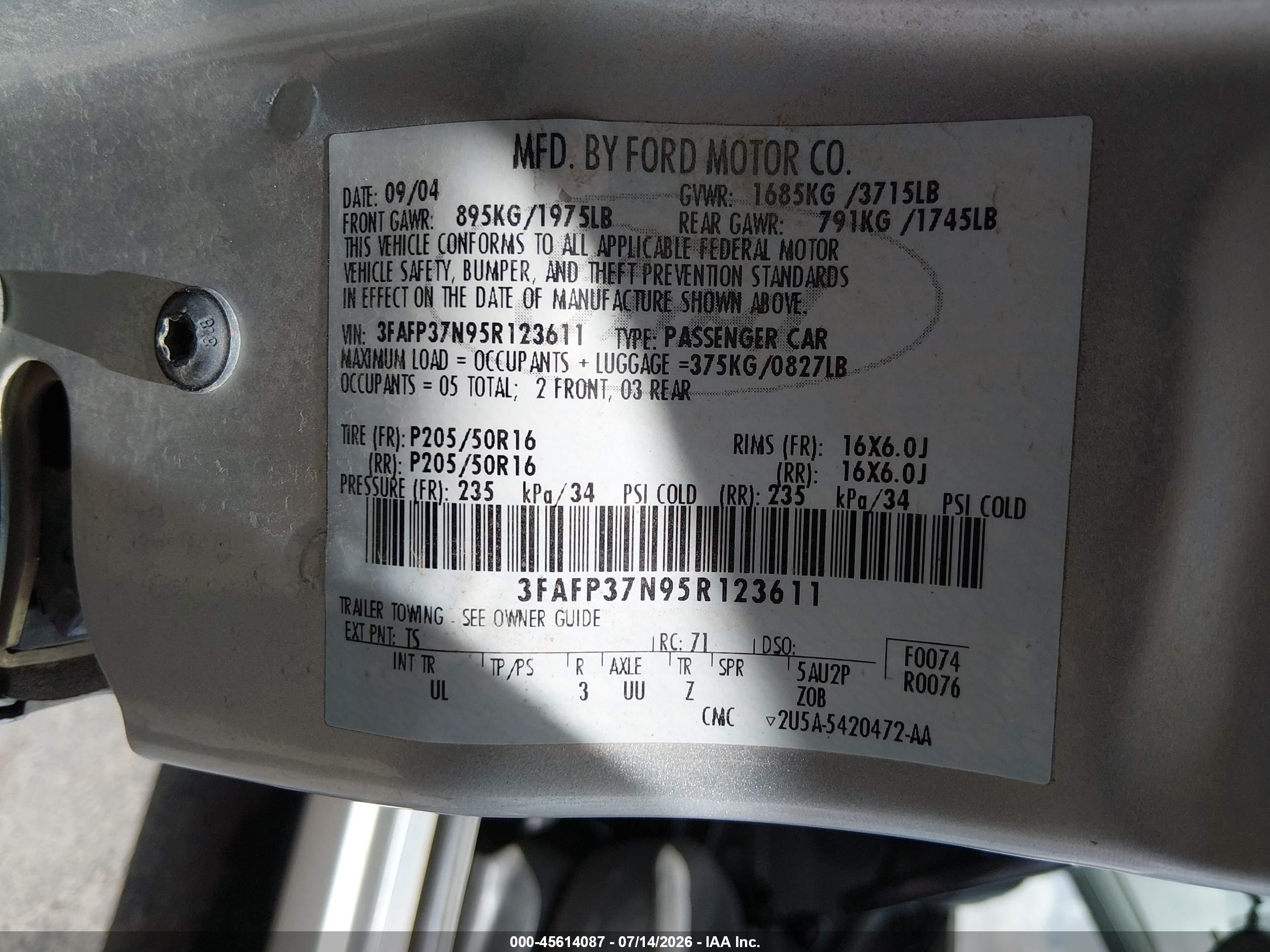 2005 Ford Focus Zx5 Silver vin: 3FAFP37N95R123611