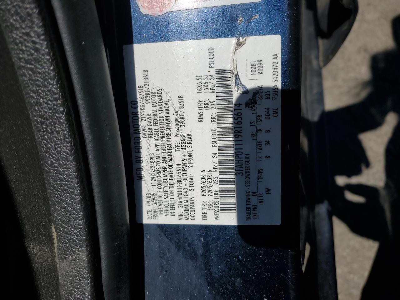 2009 Ford Fusion Se Blue vin: 3FAHP01119R165614
