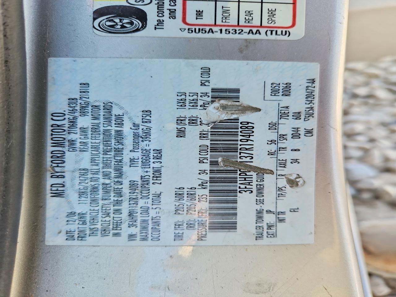 2007 Ford Fusion Se Серебряный vin: 3FAHP01137R194089