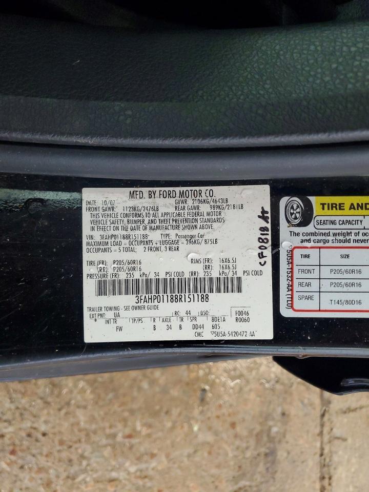 2008 Ford Fusion Черный vin: 3FAHP01188R151188