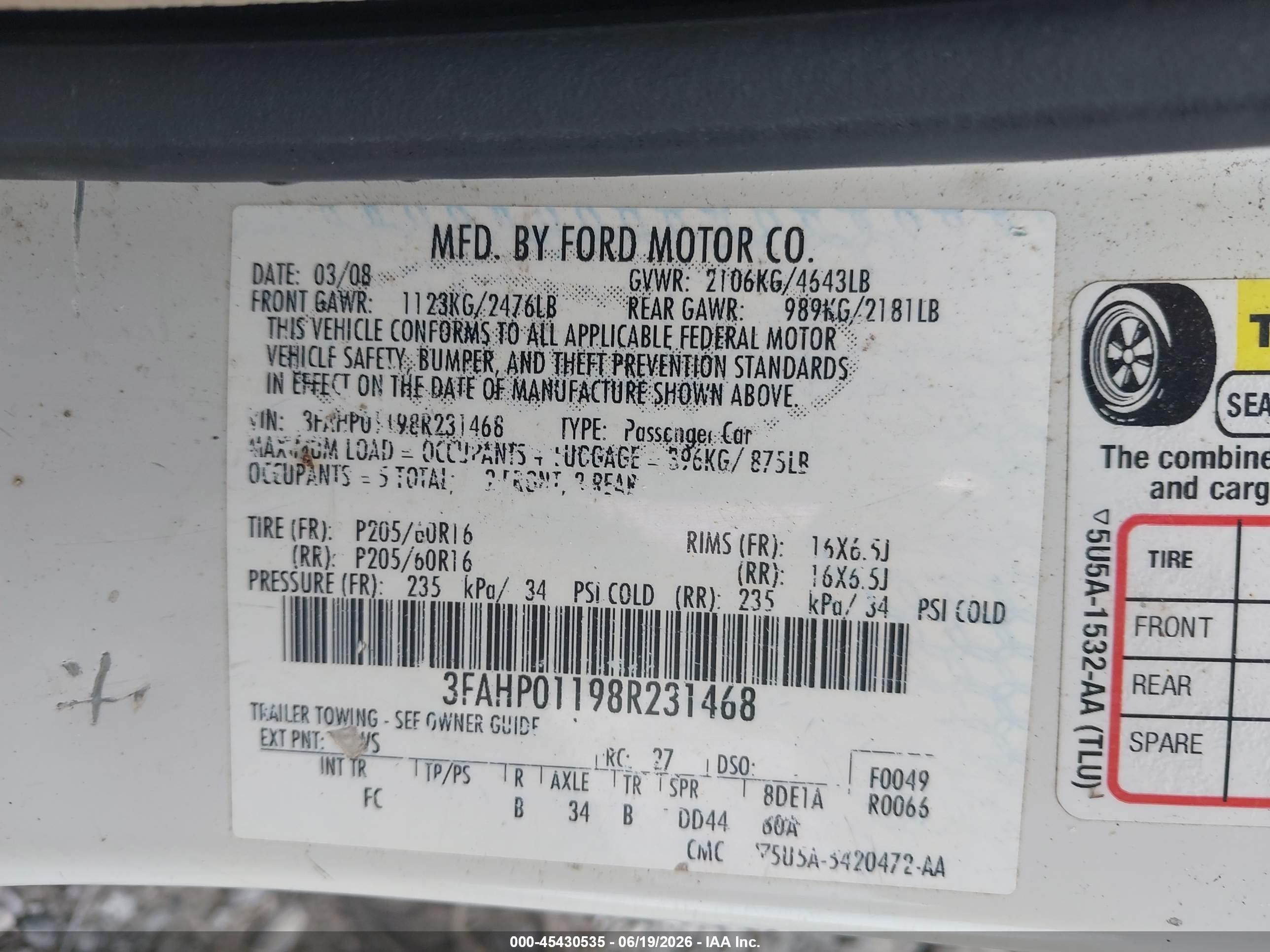 2008 Ford Fusion Se White vin: 3FAHP01198R231468