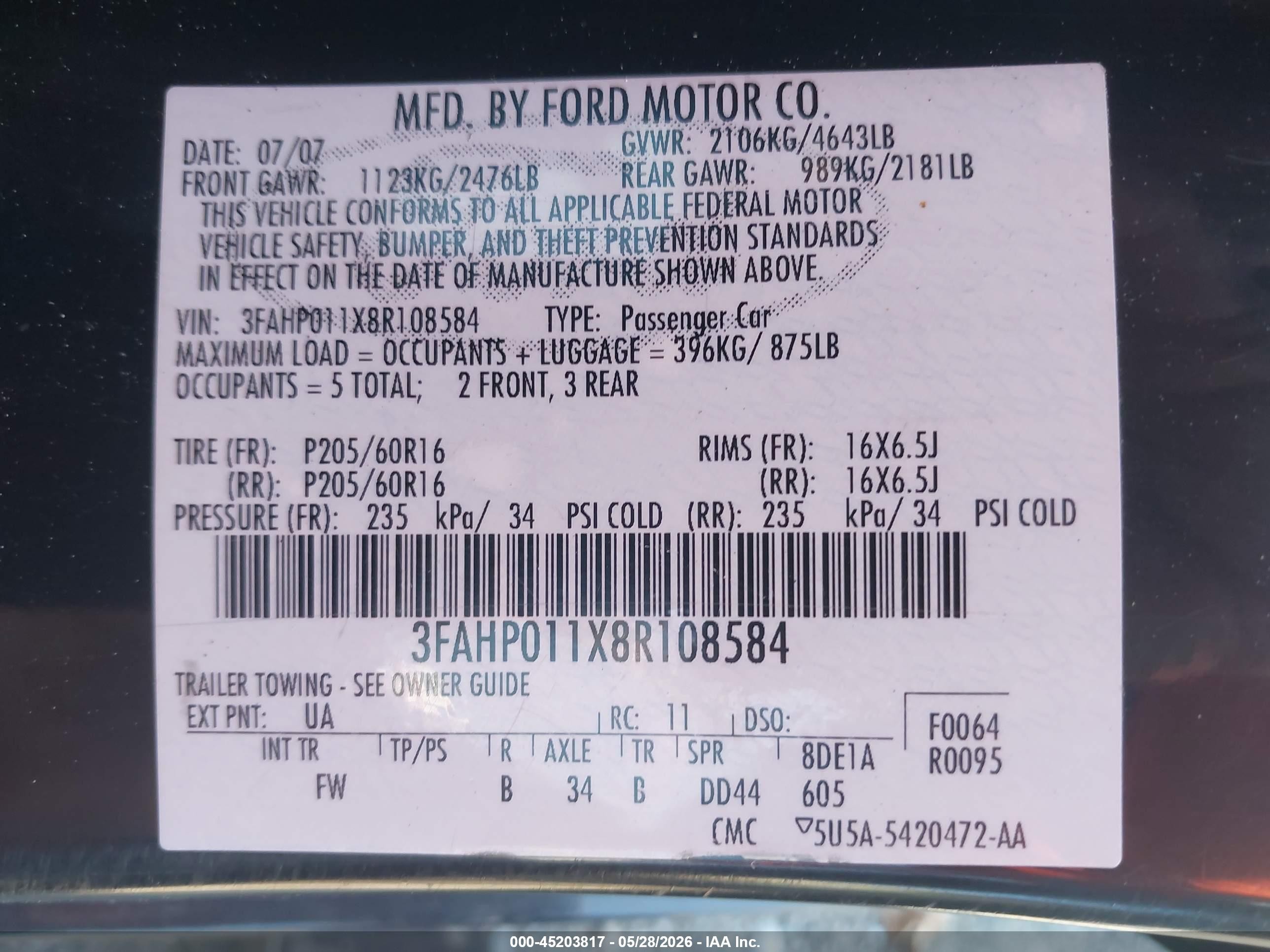 2008 Ford Fusion Se Черный vin: 3FAHP011X8R108584