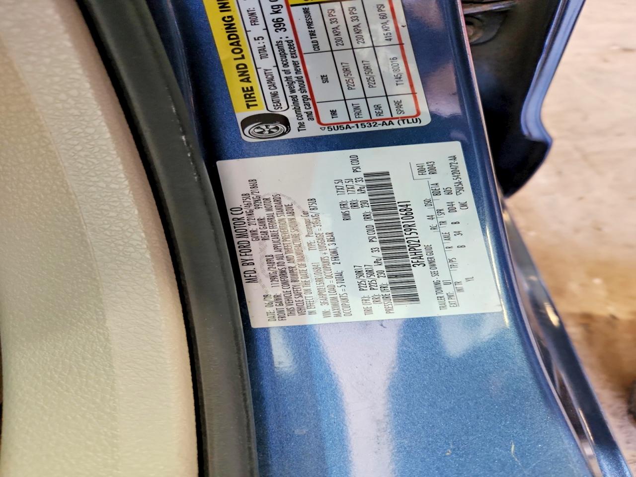 2009 Ford Fusion Sel Blue vin: 3FAHP02159R106841