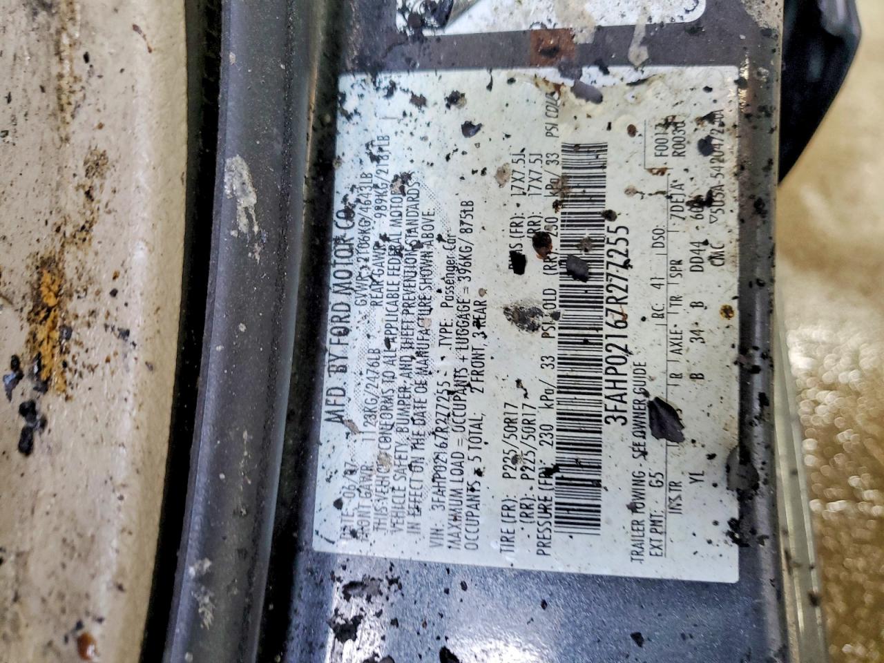 2007 Ford Fusion Sel Серый vin: 3FAHP02167R277255