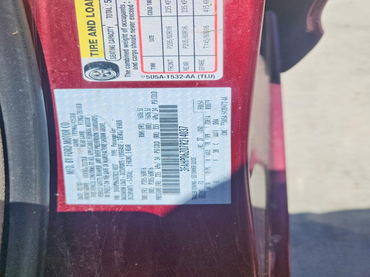 2007 Ford Fusion S Red vin: 3FAHP06Z07R214037