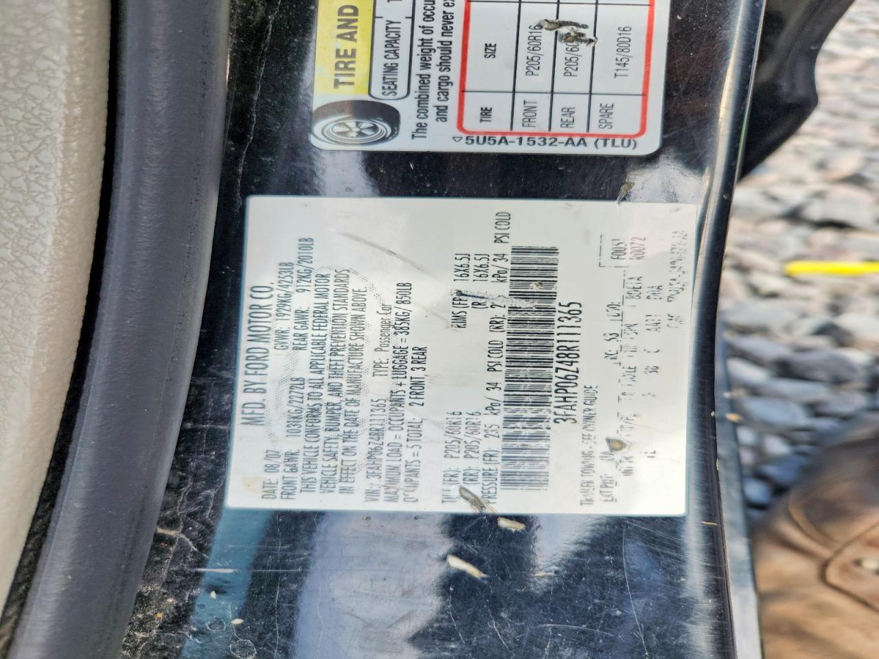 2008 Ford Fusion S Black vin: 3FAHP06Z48R111365