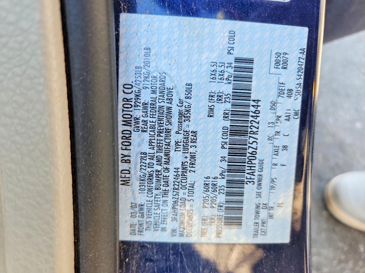 2007 Ford Fusion S Blue vin: 3FAHP06Z57R224644