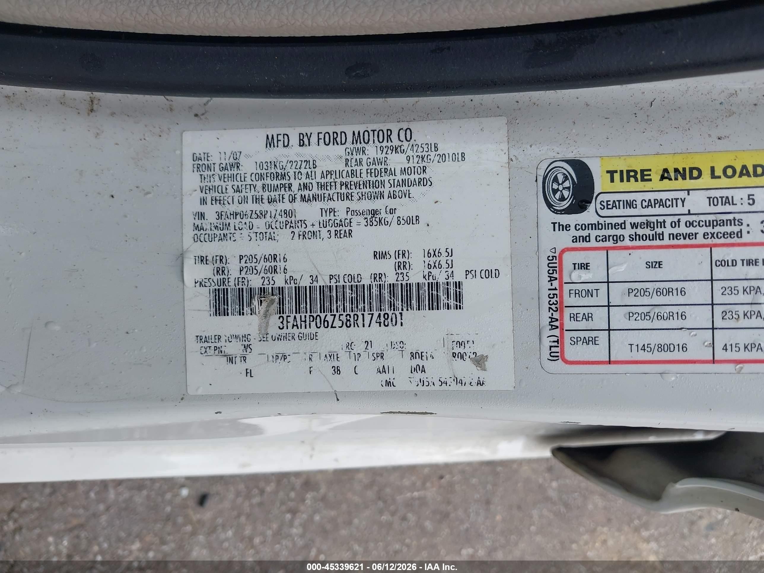 2008 Ford Fusion S Tan vin: 3FAHP06Z58R174801