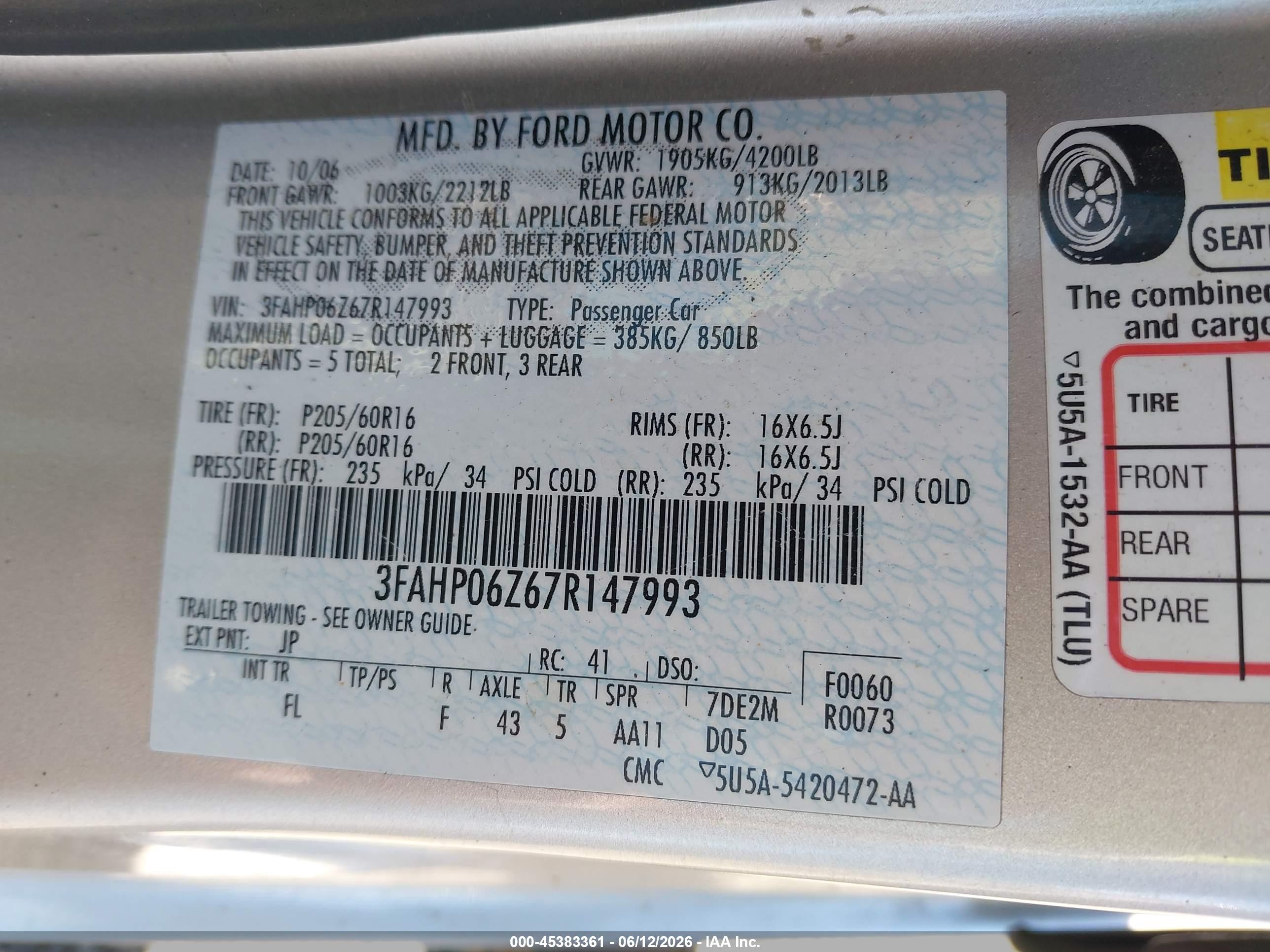 2007 Ford Fusion S Silver vin: 3FAHP06Z67R147993