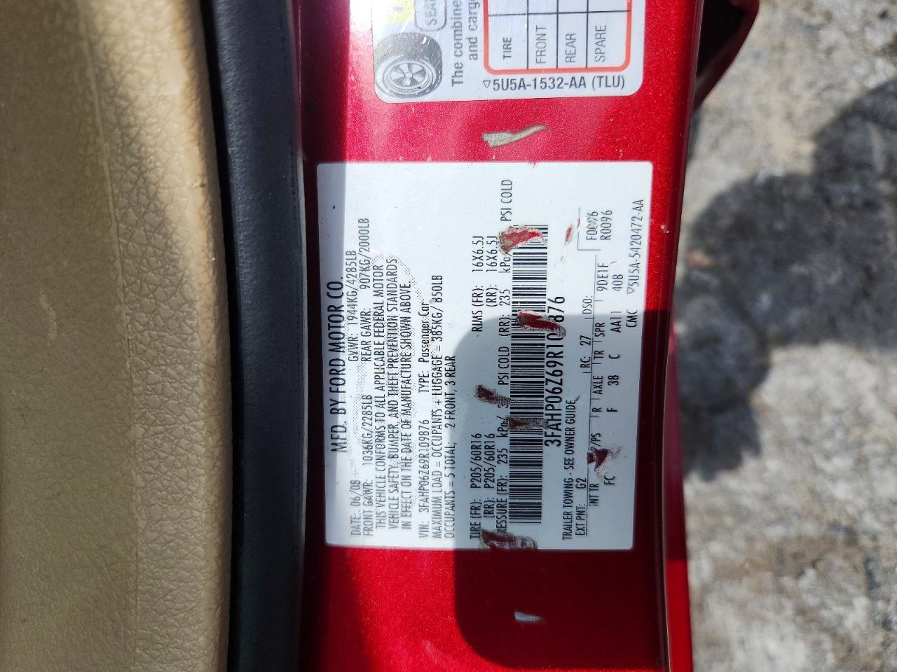 2009 Ford Fusion S Red vin: 3FAHP06Z69R109876