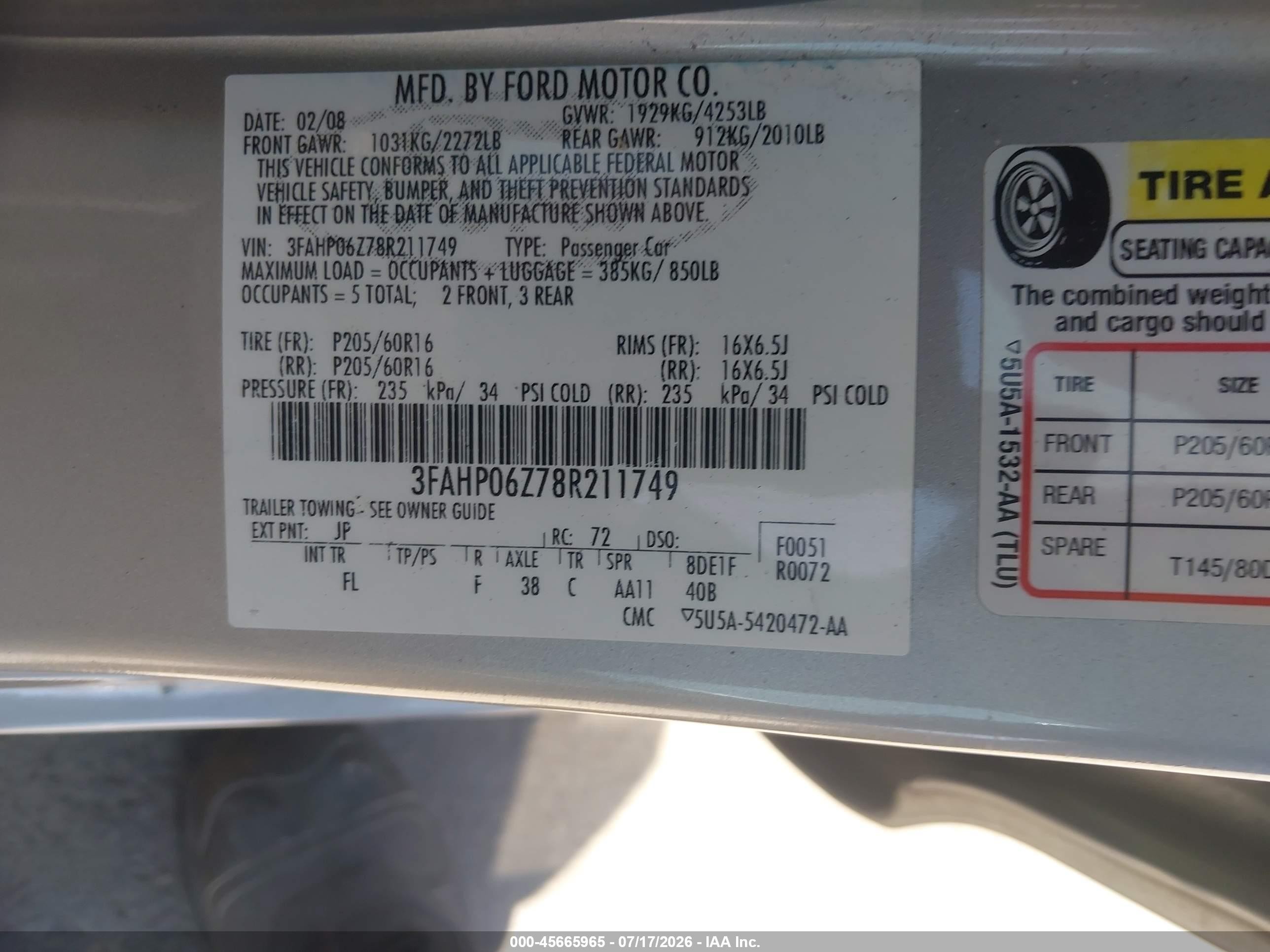 2008 Ford Fusion S Серебряный vin: 3FAHP06Z78R211749