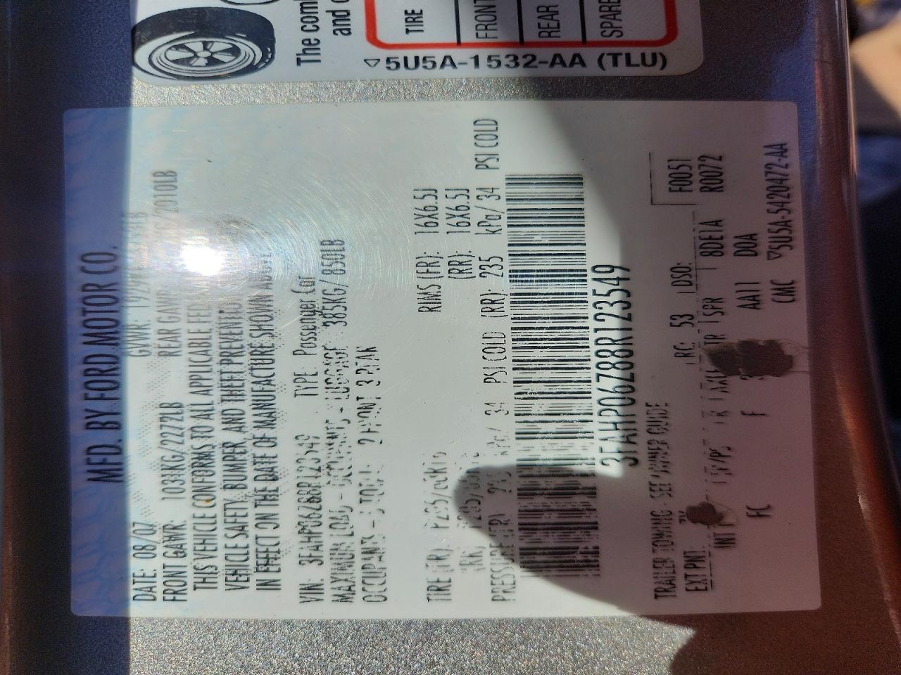 2008 Ford Fusion S Gold vin: 3FAHP06Z88R123549