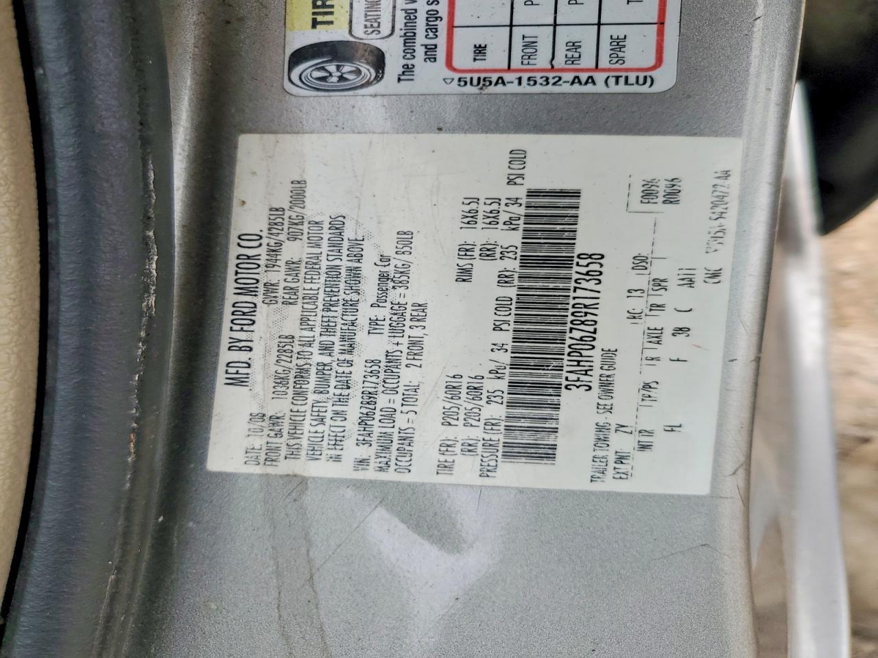 2009 Ford Fusion Gray vin: 3FAHP06Z89R173658