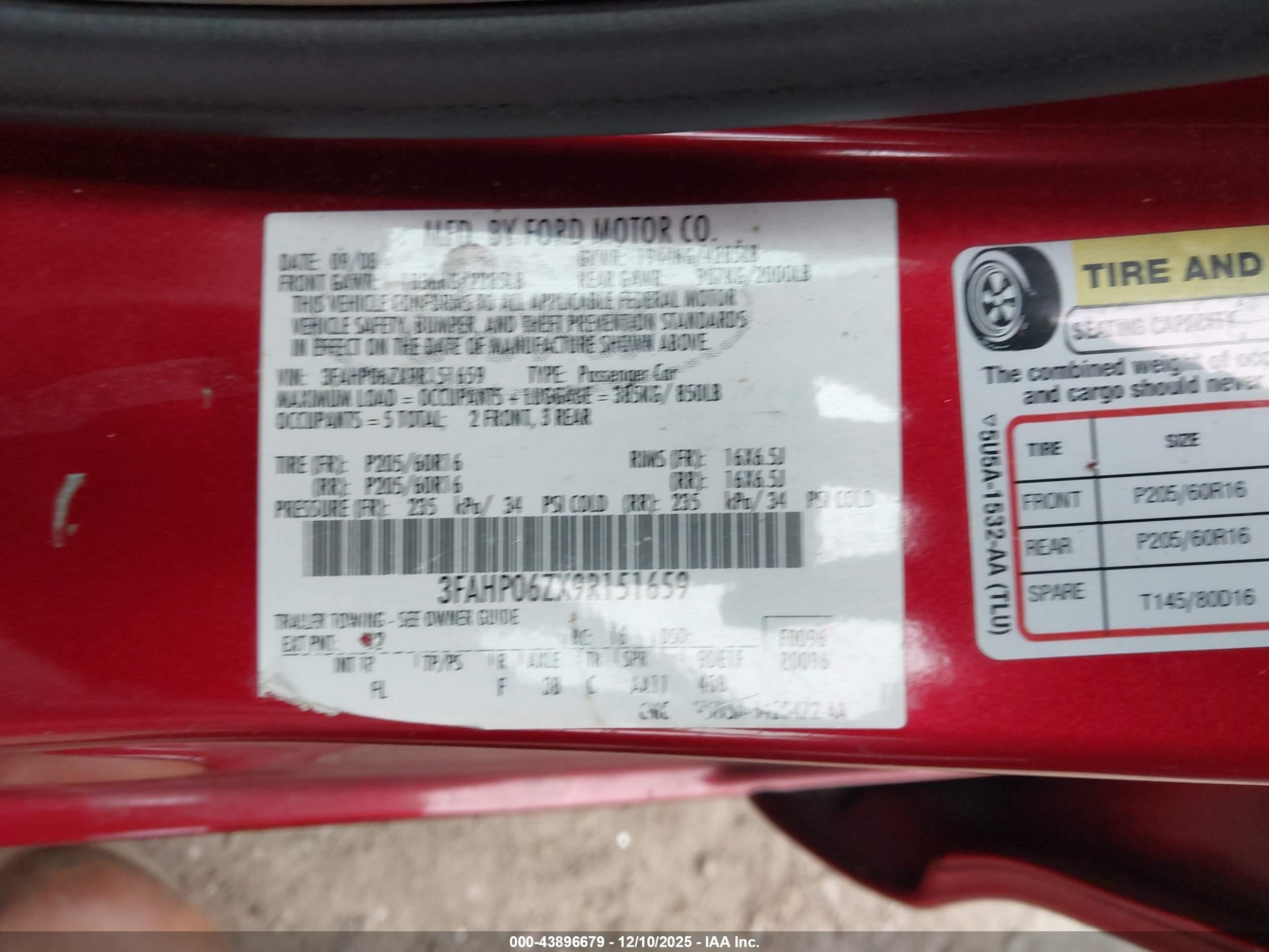 2009 Ford Fusion S Красный vin: 3FAHP06ZX9R151659
