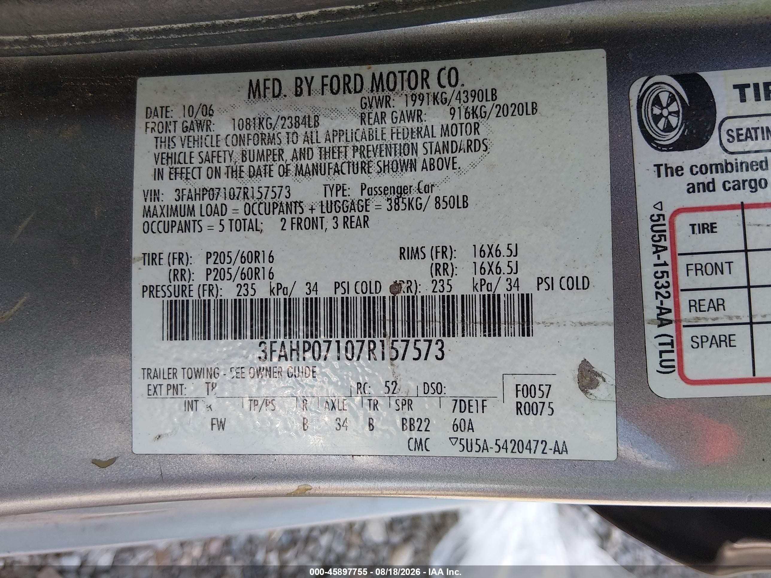 2007 Ford Fusion Se Silver vin: 3FAHP07107R157573