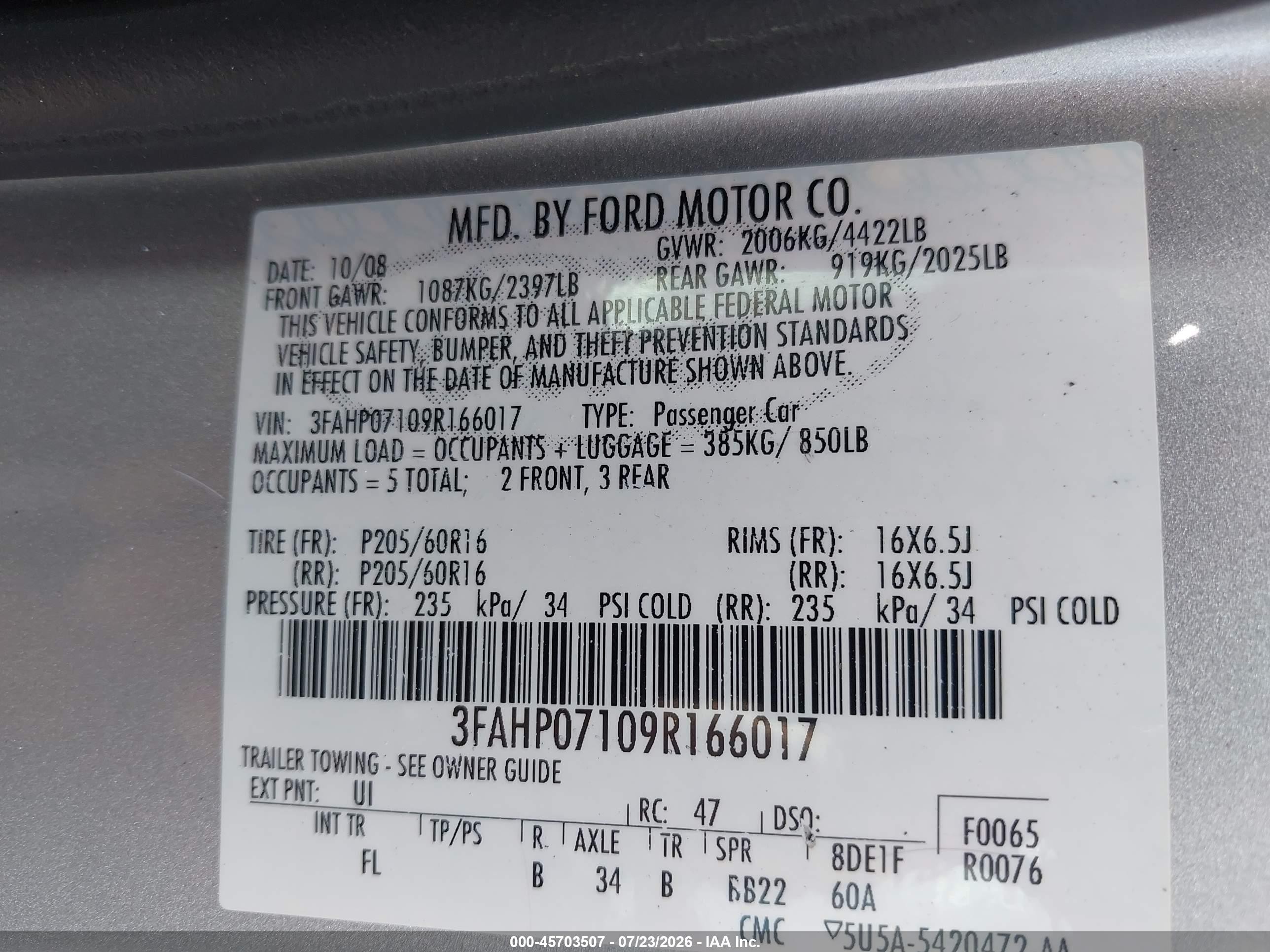 2009 Ford Fusion Se Silver vin: 3FAHP07109R166017