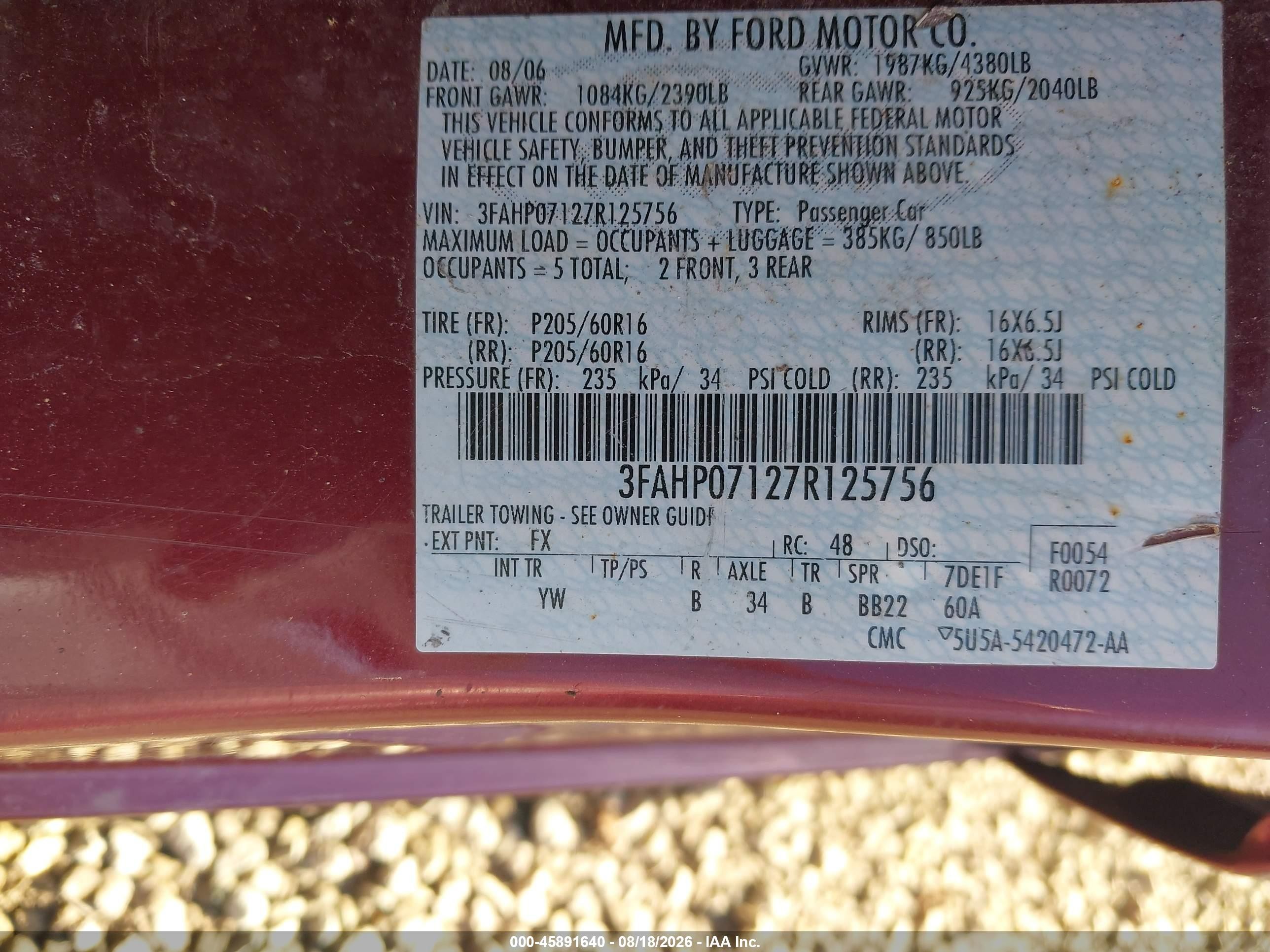 2007 Ford Fusion Se Темно-бордовый vin: 3FAHP07127R125756