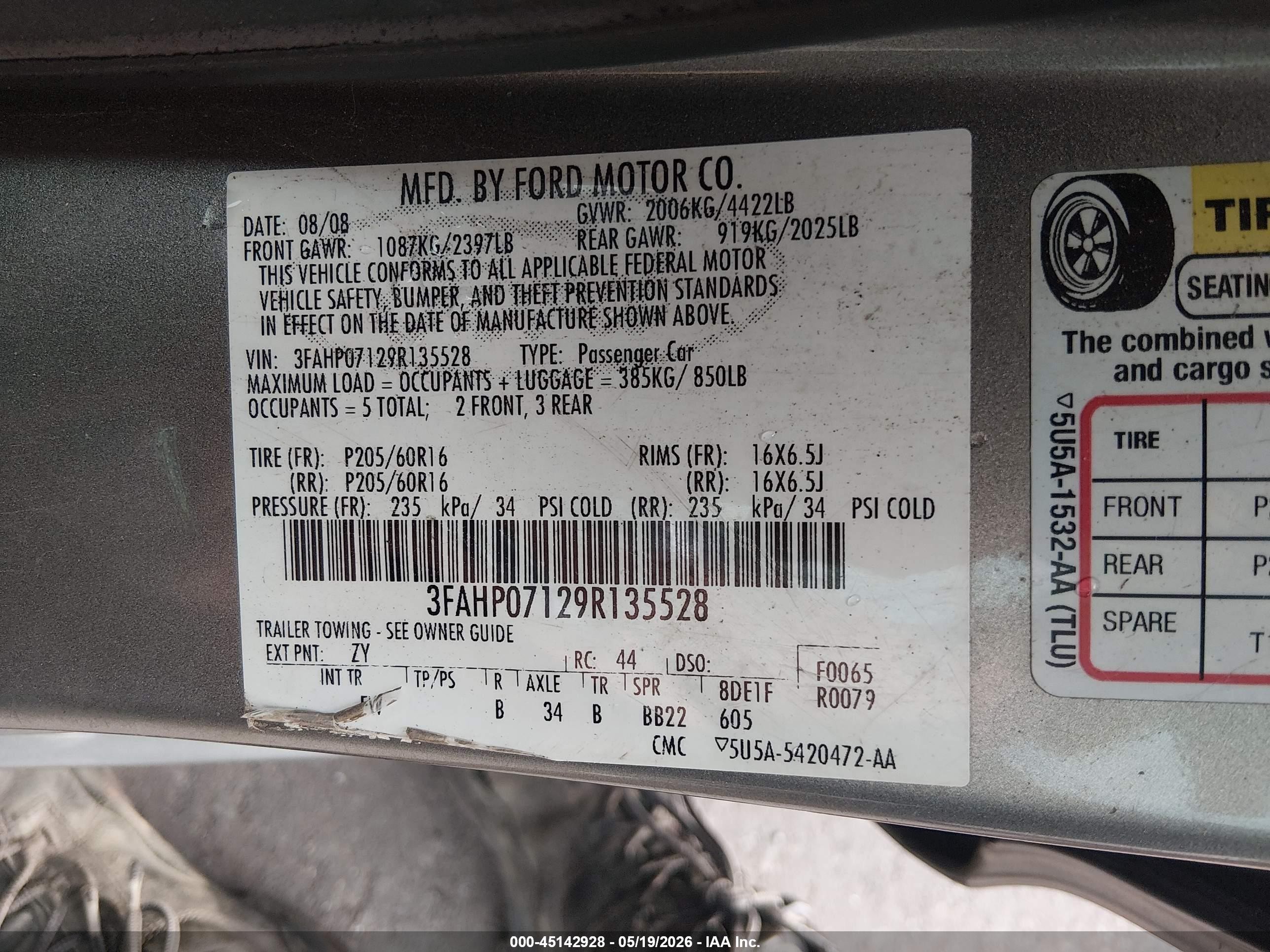 2009 Ford Fusion Se Gray vin: 3FAHP07129R135528