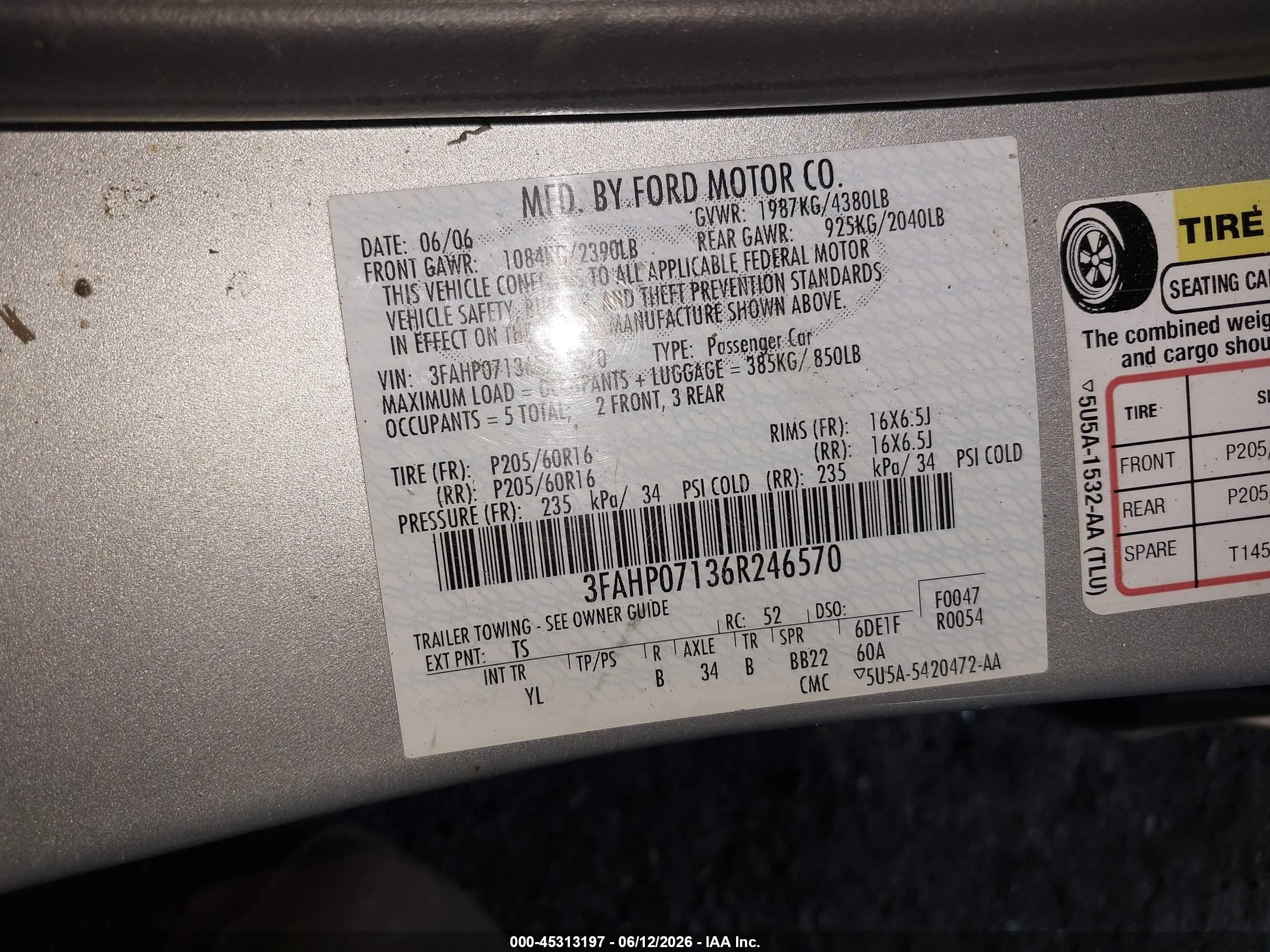2006 Ford Fusion Se Gray vin: 3FAHP07136R246570
