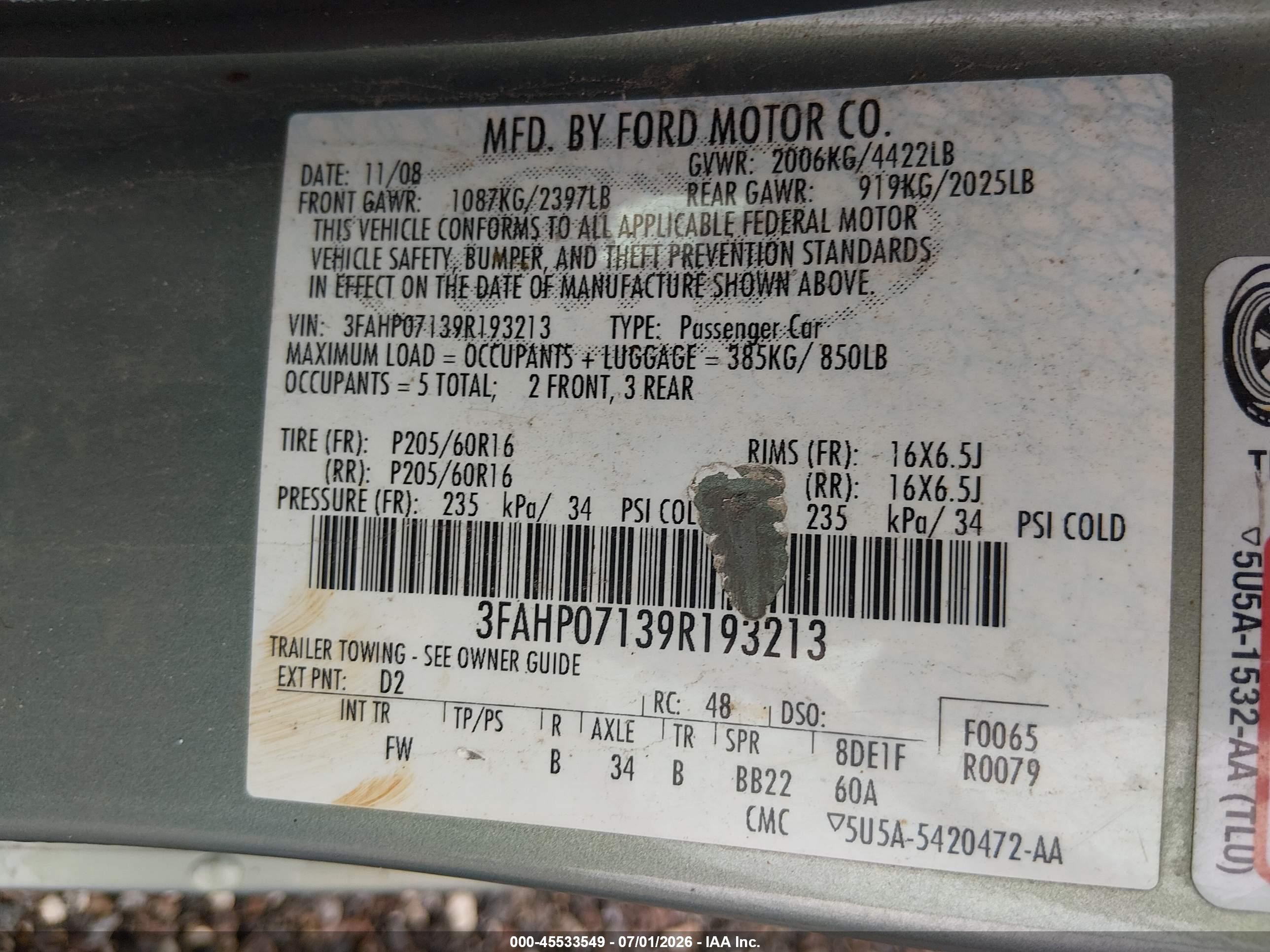 2009 Ford Fusion Se Green vin: 3FAHP07139R193213