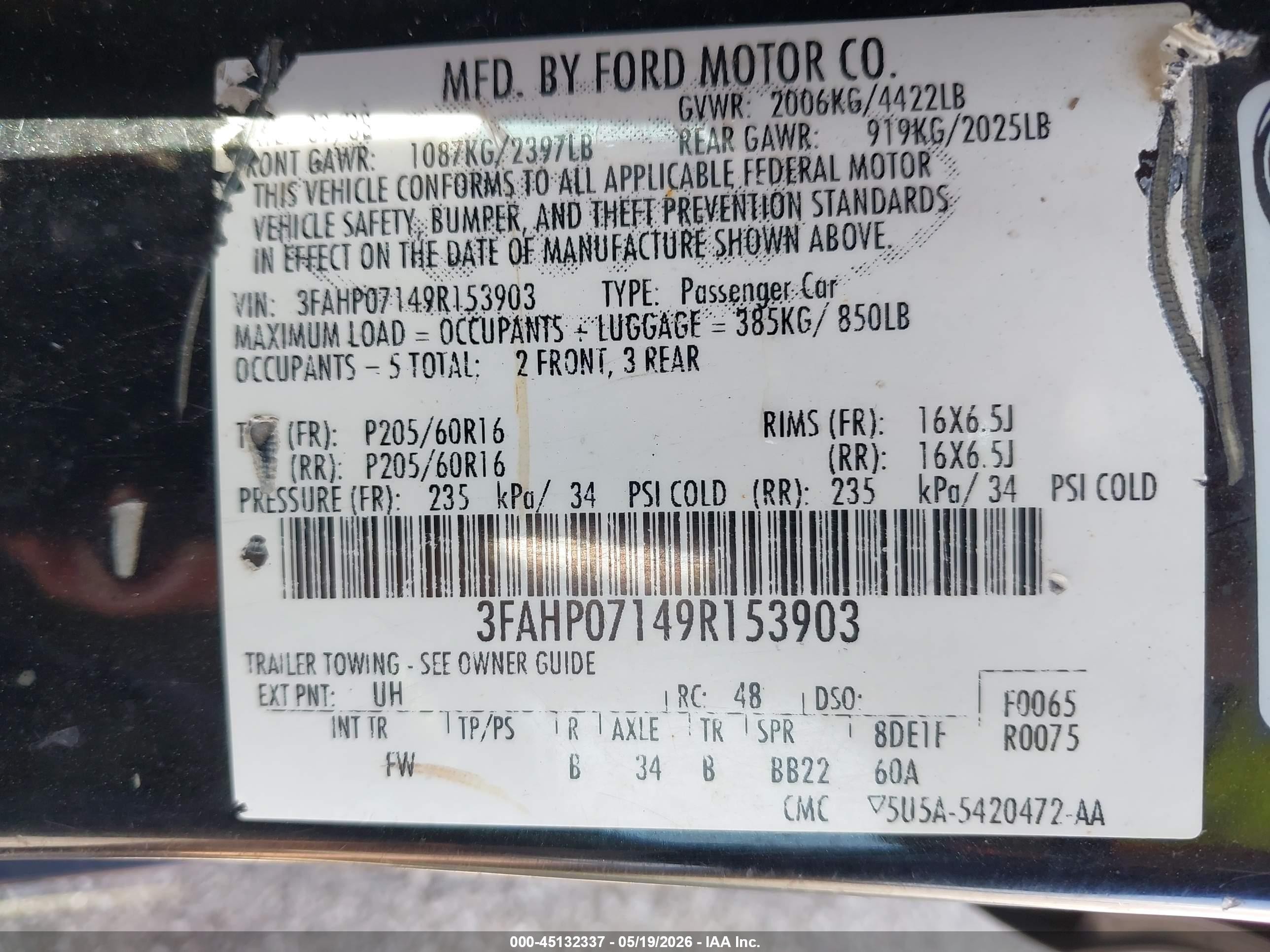 2009 Ford Fusion Se Black vin: 3FAHP07149R153903
