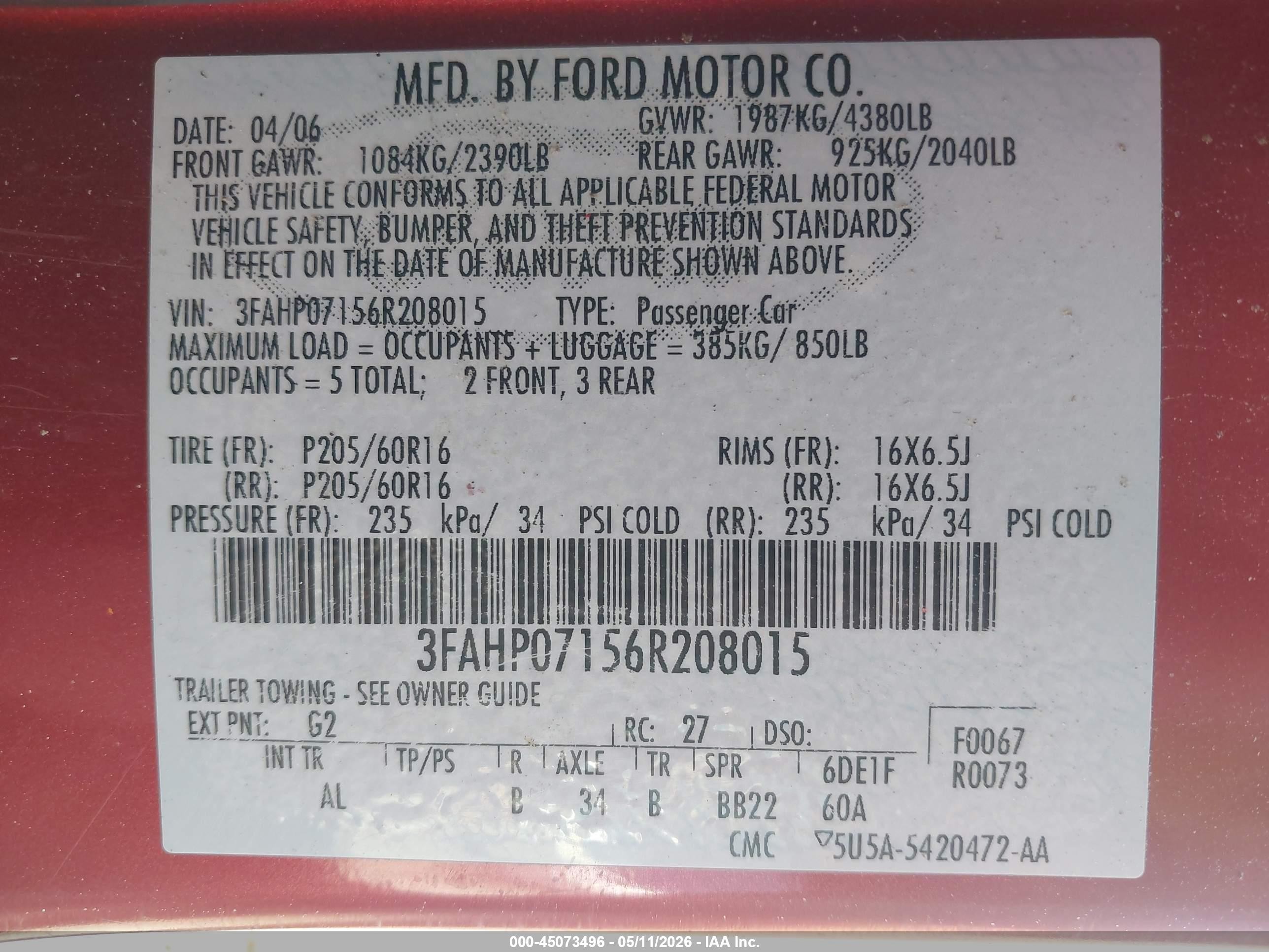 2006 Ford Fusion Se Red vin: 3FAHP07156R208015