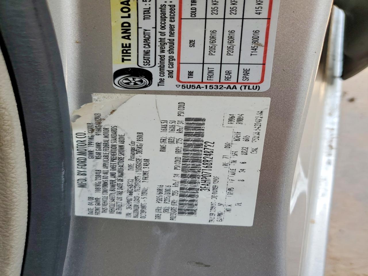 2008 Ford Fusion Se Silver vin: 3FAHP07168R248722