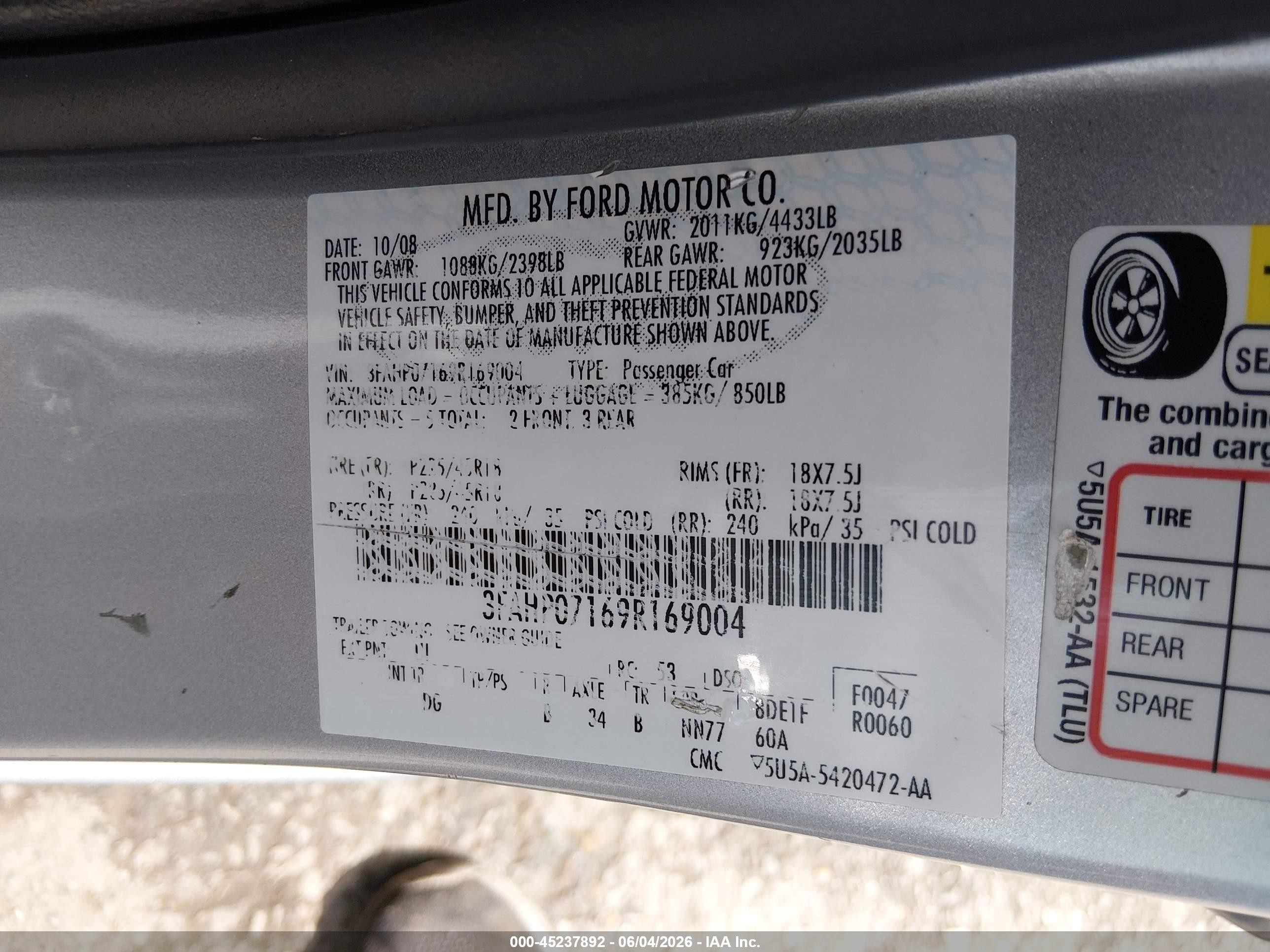 2009 Ford Fusion Se Silver vin: 3FAHP07169R169004