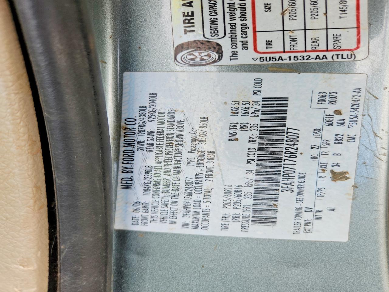 2006 Ford Fusion Se Gray vin: 3FAHP07176R248077