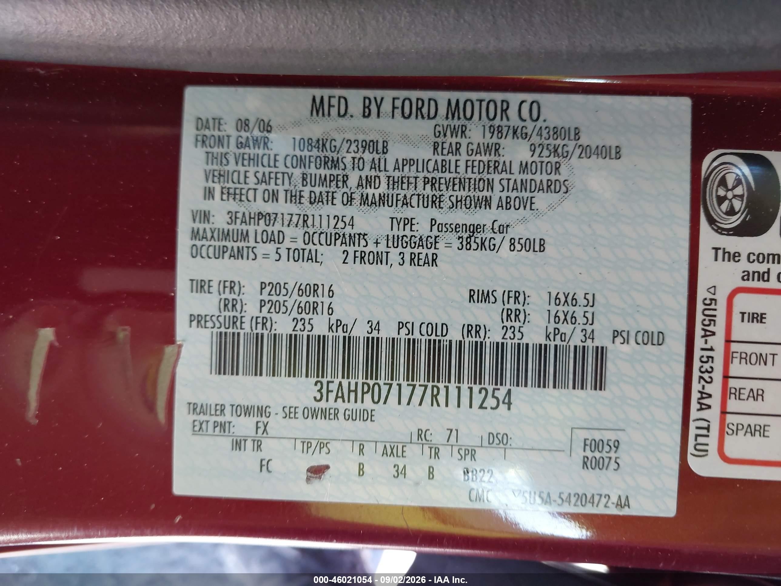 2007 Ford Fusion Se Burgundy vin: 3FAHP07177R111254
