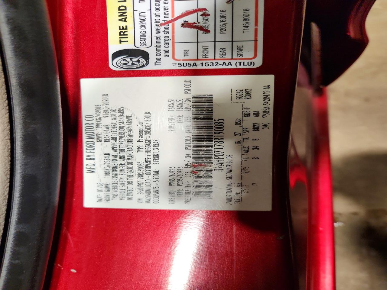 2008 Ford Fusion Se Red vin: 3FAHP07178R190085