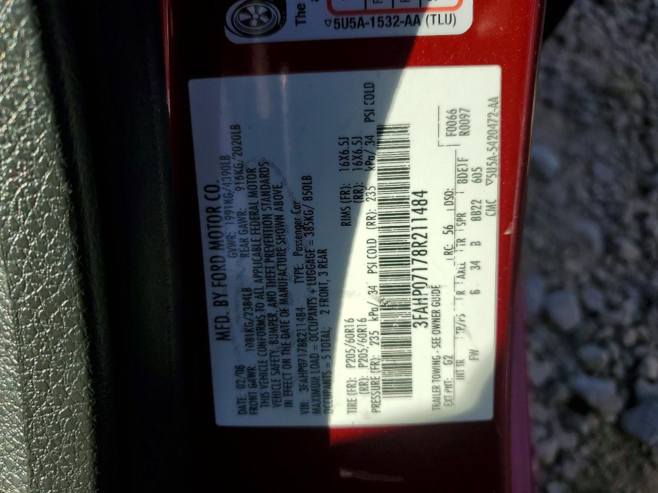 2008 Ford Fusion Se Red vin: 3FAHP07178R211484