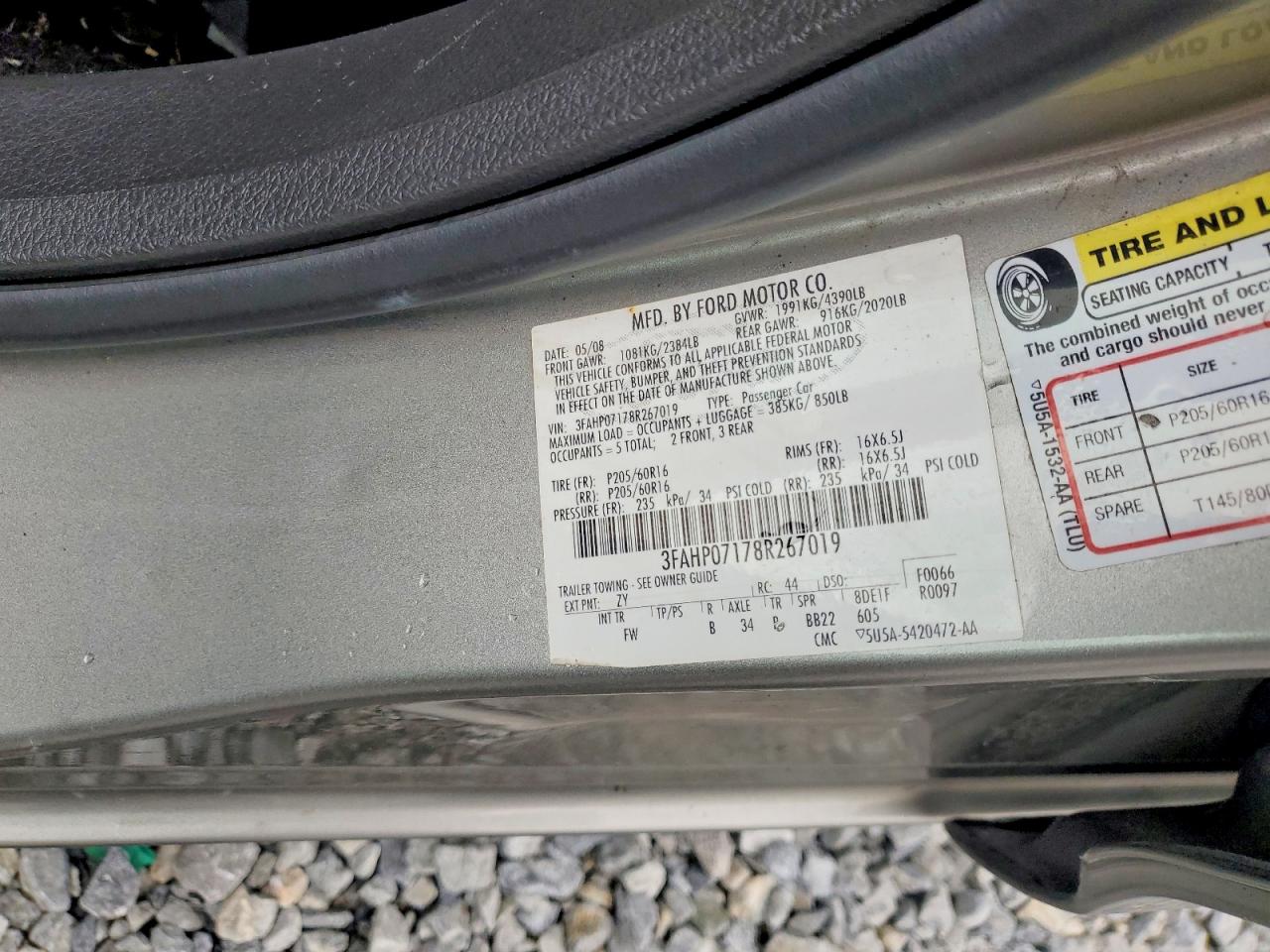2008 Ford Fusion Se Silver vin: 3FAHP07178R267019