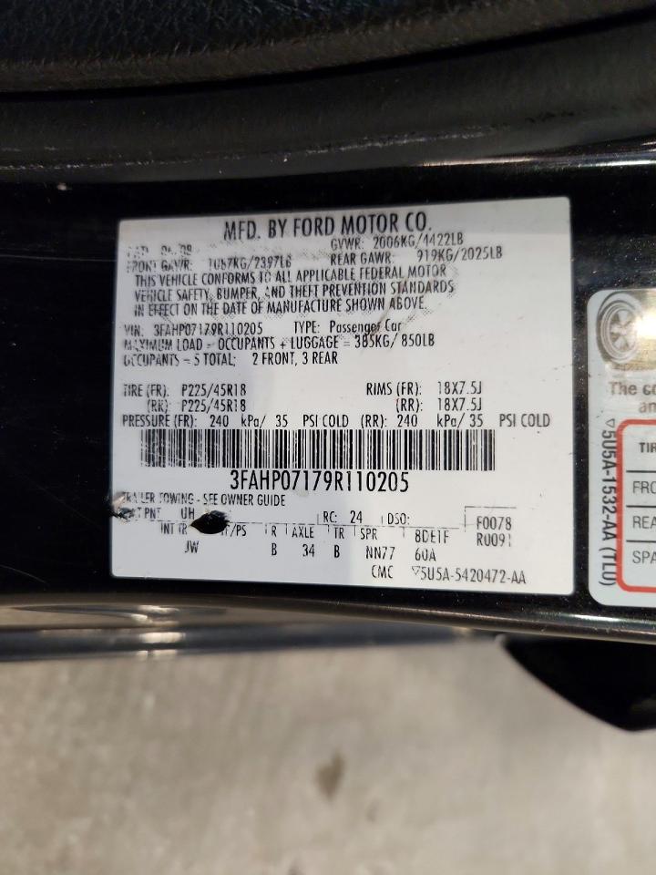 2009 Ford Fusion Se Black vin: 3FAHP07179R110205