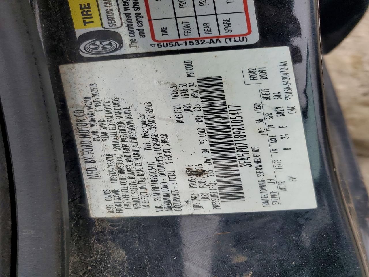 2009 Ford Fusion Se Black vin: 3FAHP07189R105417