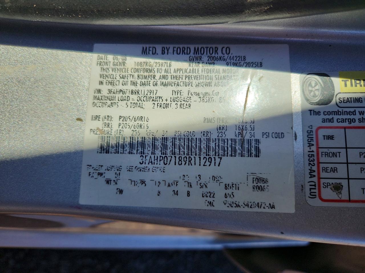 2009 Ford Fusion Se Silver vin: 3FAHP07189R112917