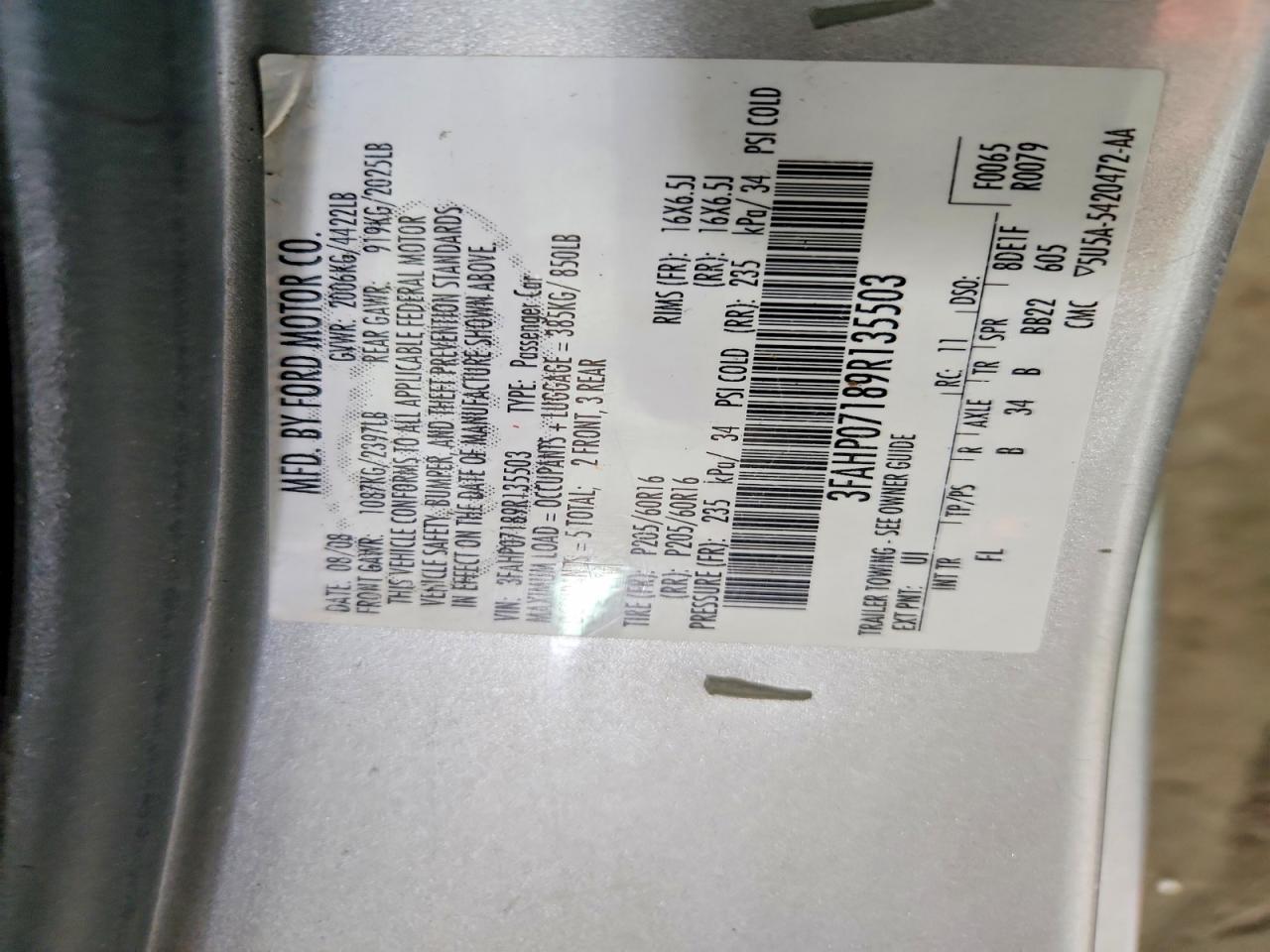 2009 Ford Fusion Se Silver vin: 3FAHP07189R135503